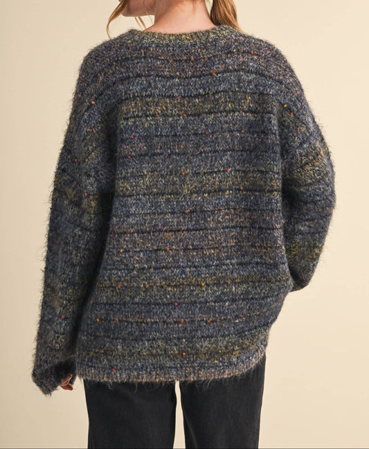 Speckled Knit Striped Sweater Pullover - - MaeSor Boutique