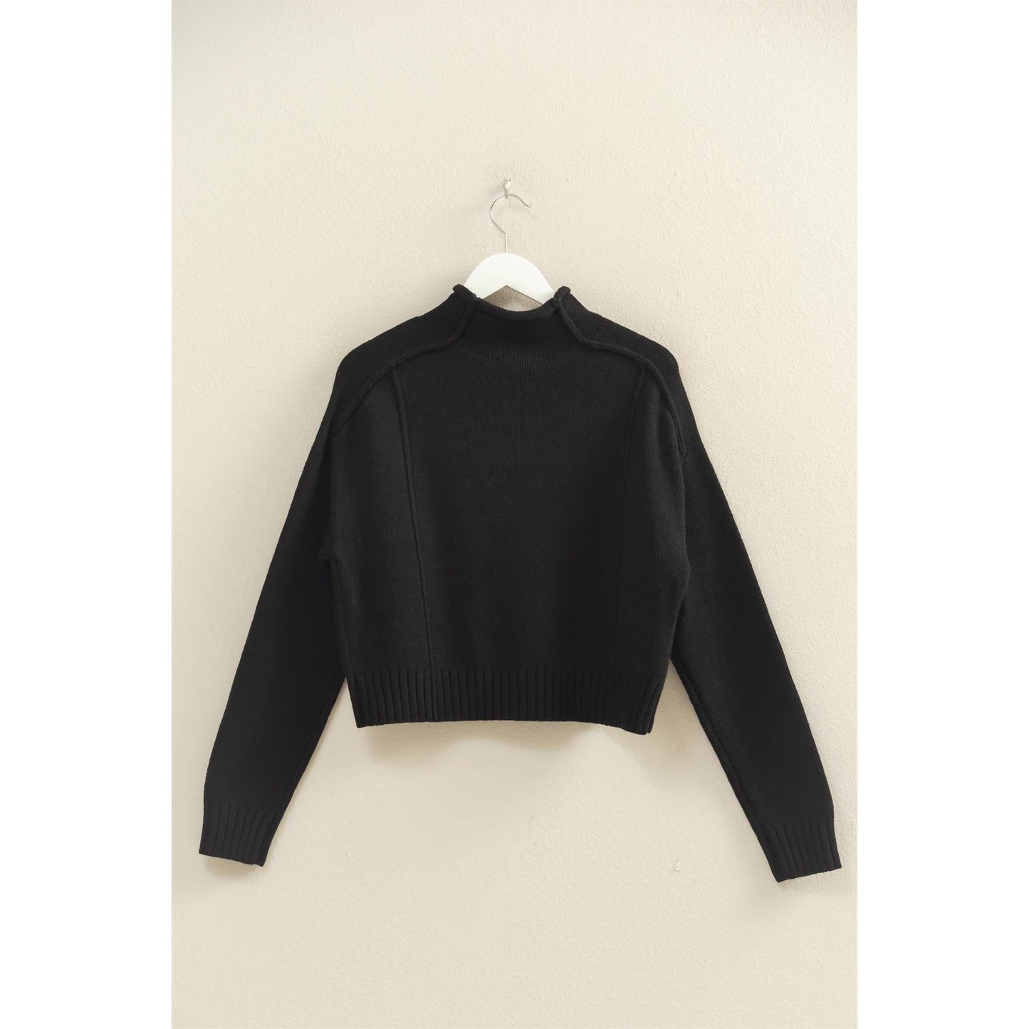 Mock Neck Ribbed Sweater - Black - MaeSor Boutique