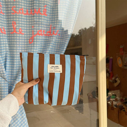 Color Block Striped Cotton Large Makeup Bag