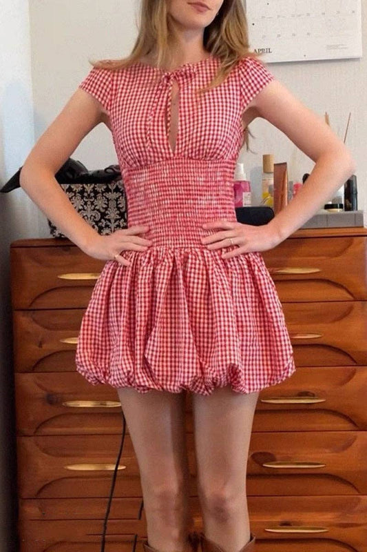 TIE-FRONT GINGHAM CASUAL DRESS