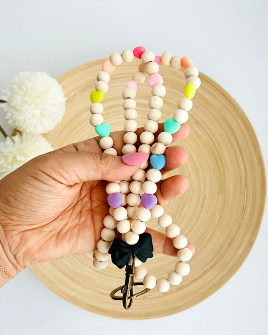 Bow Beaded Lanyard with Hearts