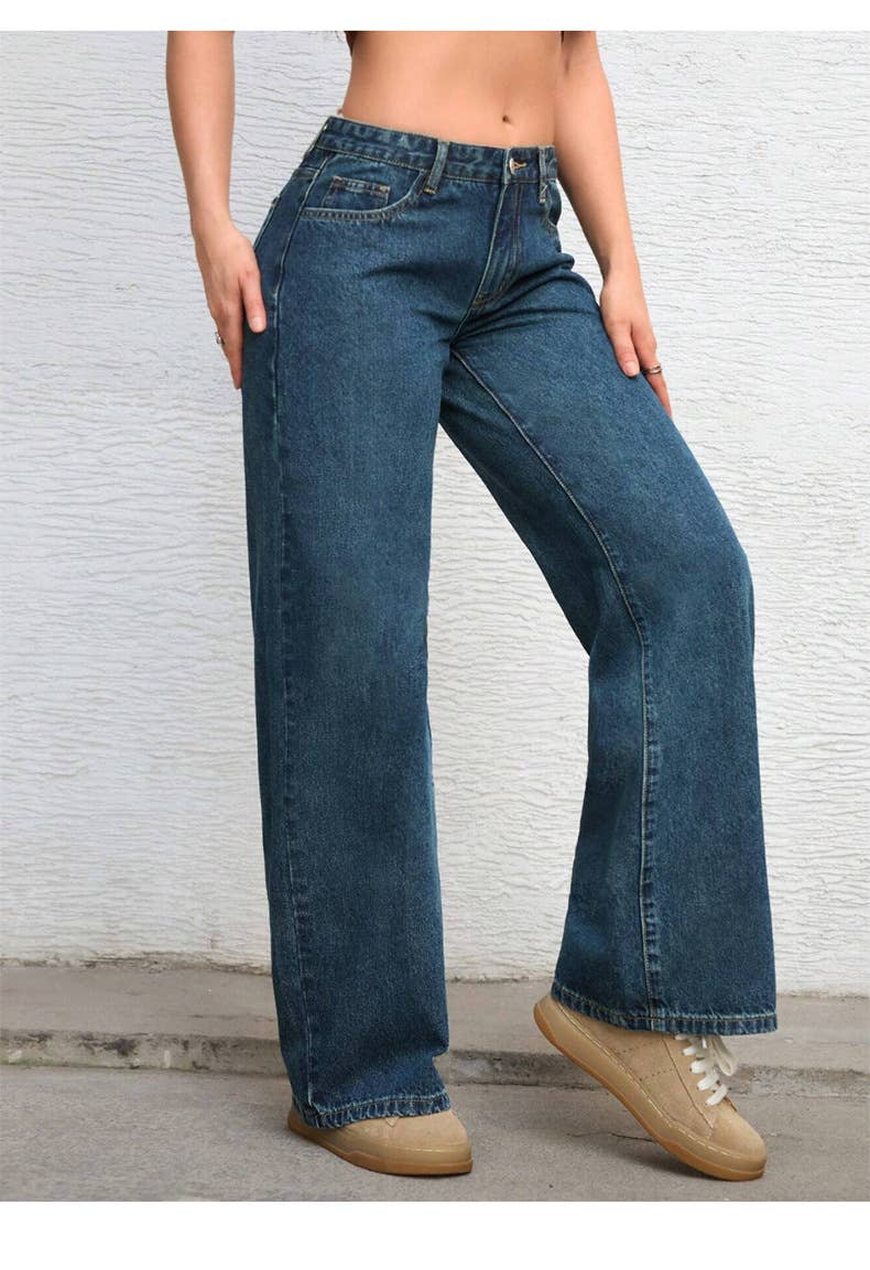 Straight-Leg Retro Low-Waisted Wide-Leg Jeans - - MaeSor Boutique