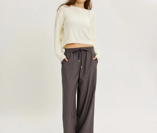 CONTRAST BOW TIE BACK SWEATER TOP WITH ROUND NECK