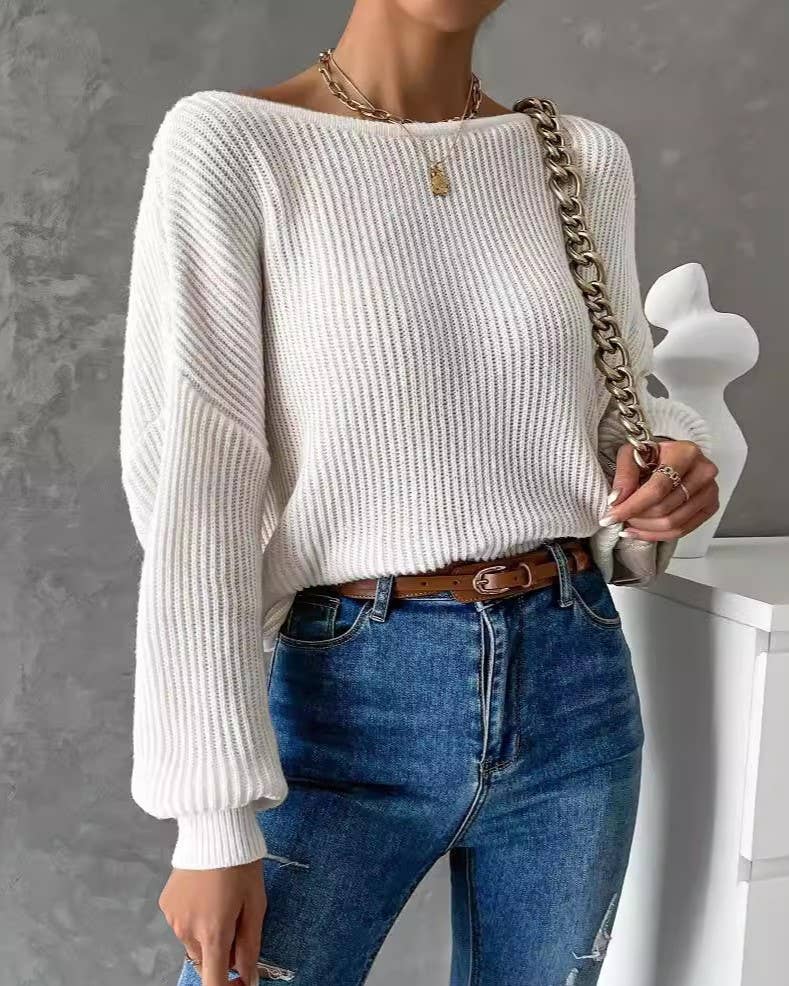 FASHION SLOUCHY TWIST BACKLESS KNITTED SWEATER