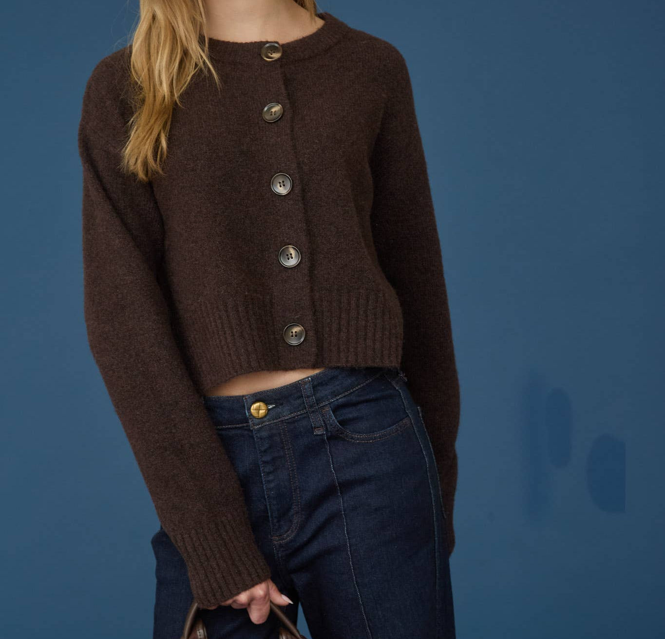 FUZZY KNIT BUTTON DOWN SIDE SPLIT KNIT CARDIGAN