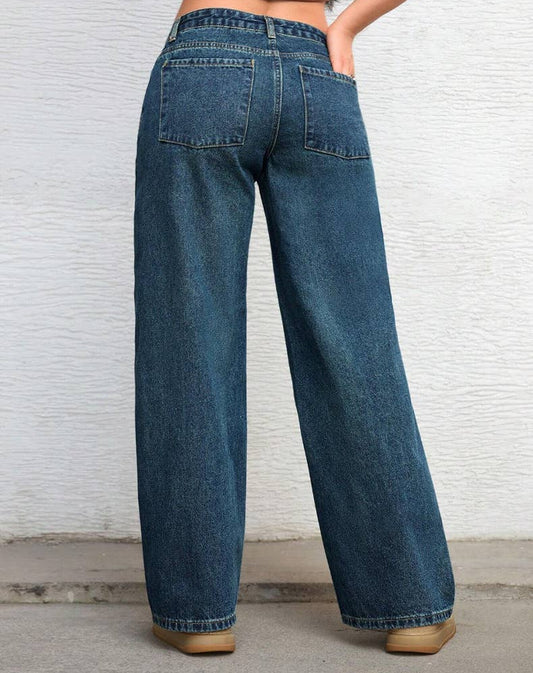 Retro Low Rise Wide Leg Jeans - - MaeSor Boutique