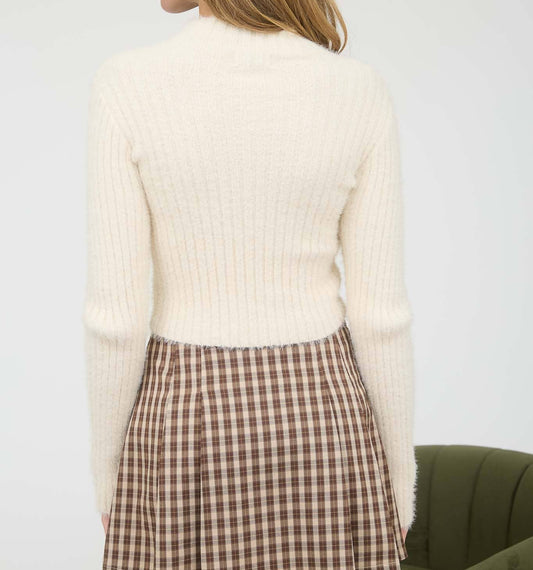 Mock Neck Fuzzy Ribbed Knit Cropped Sweater - - MaeSor Boutique