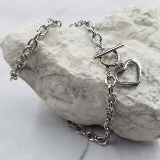 Handmade Chain Toggle Heart Necklace - - MaeSor Boutique