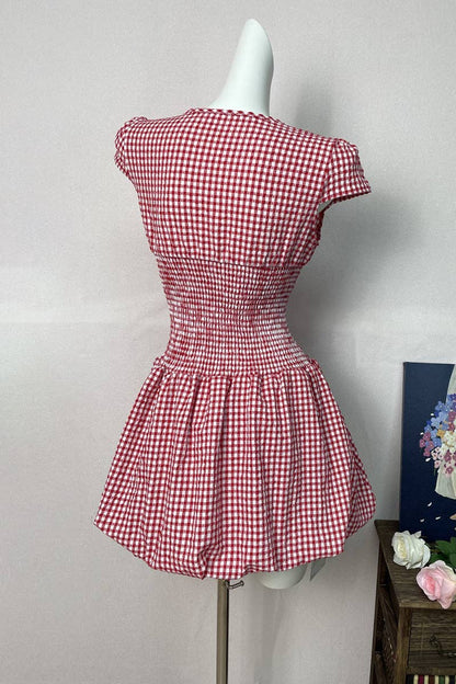 TIE-FRONT GINGHAM CASUAL DRESS