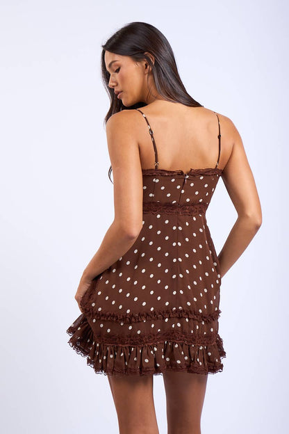 POLKA DOT SWEETHEART LACE TRIM PREPPY MINI DRESS