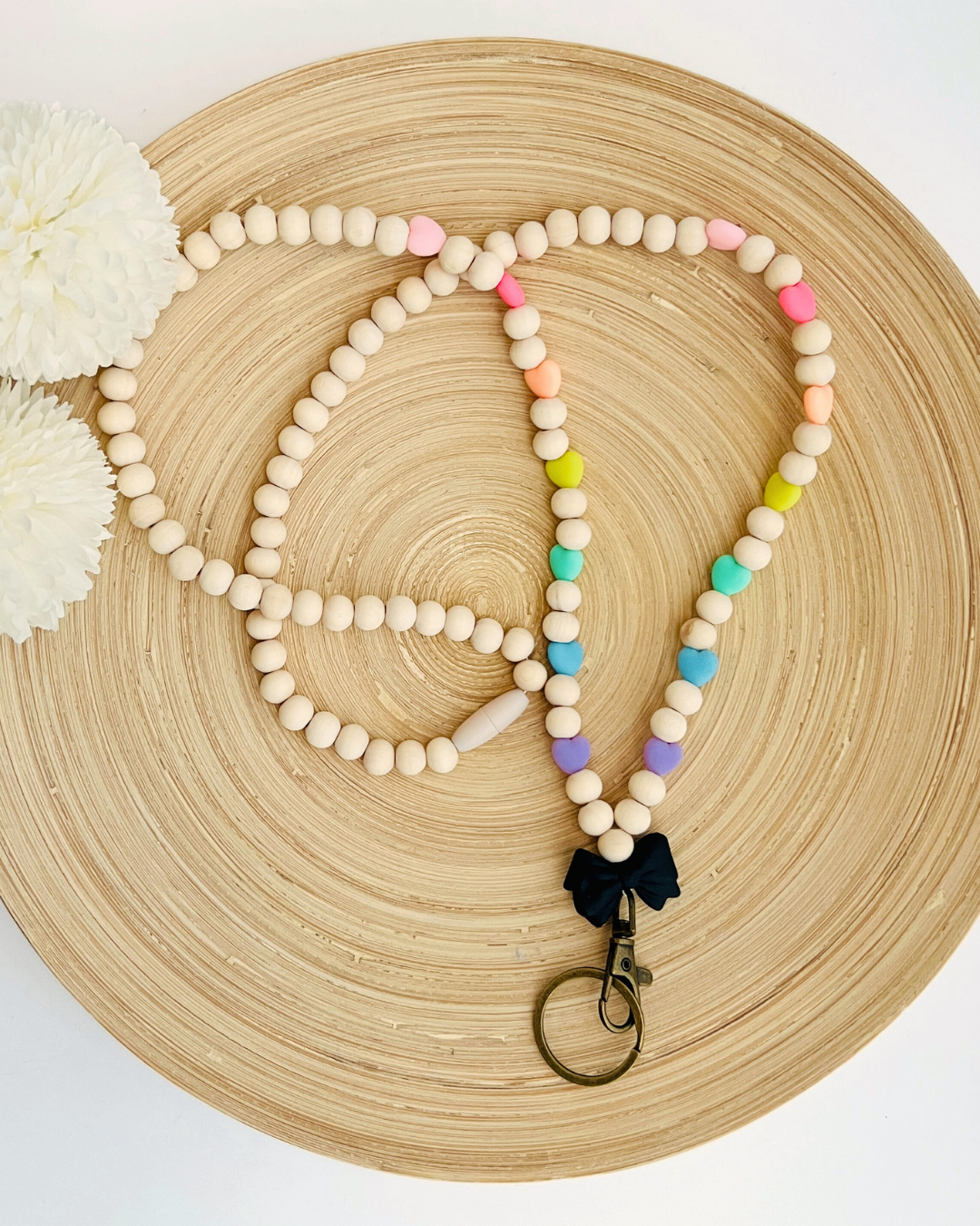 Bow Beaded Lanyard with Hearts
