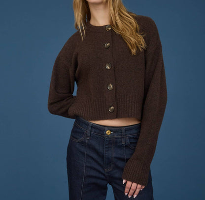 FUZZY KNIT BUTTON DOWN SIDE SPLIT KNIT CARDIGAN