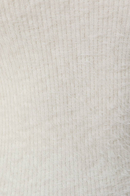 Off Shoulder Long Sleeve Twister Detail Fuzzy Sweater Top - - MaeSor Boutique
