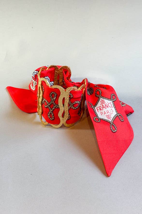 Beth Scarf Cuff Bracelet With Scarf - Beth Red - MaeSor Boutique