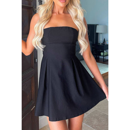 Off Shoulder Elegant Tube Cuff A Swing Short Dress - - MaeSor Boutique