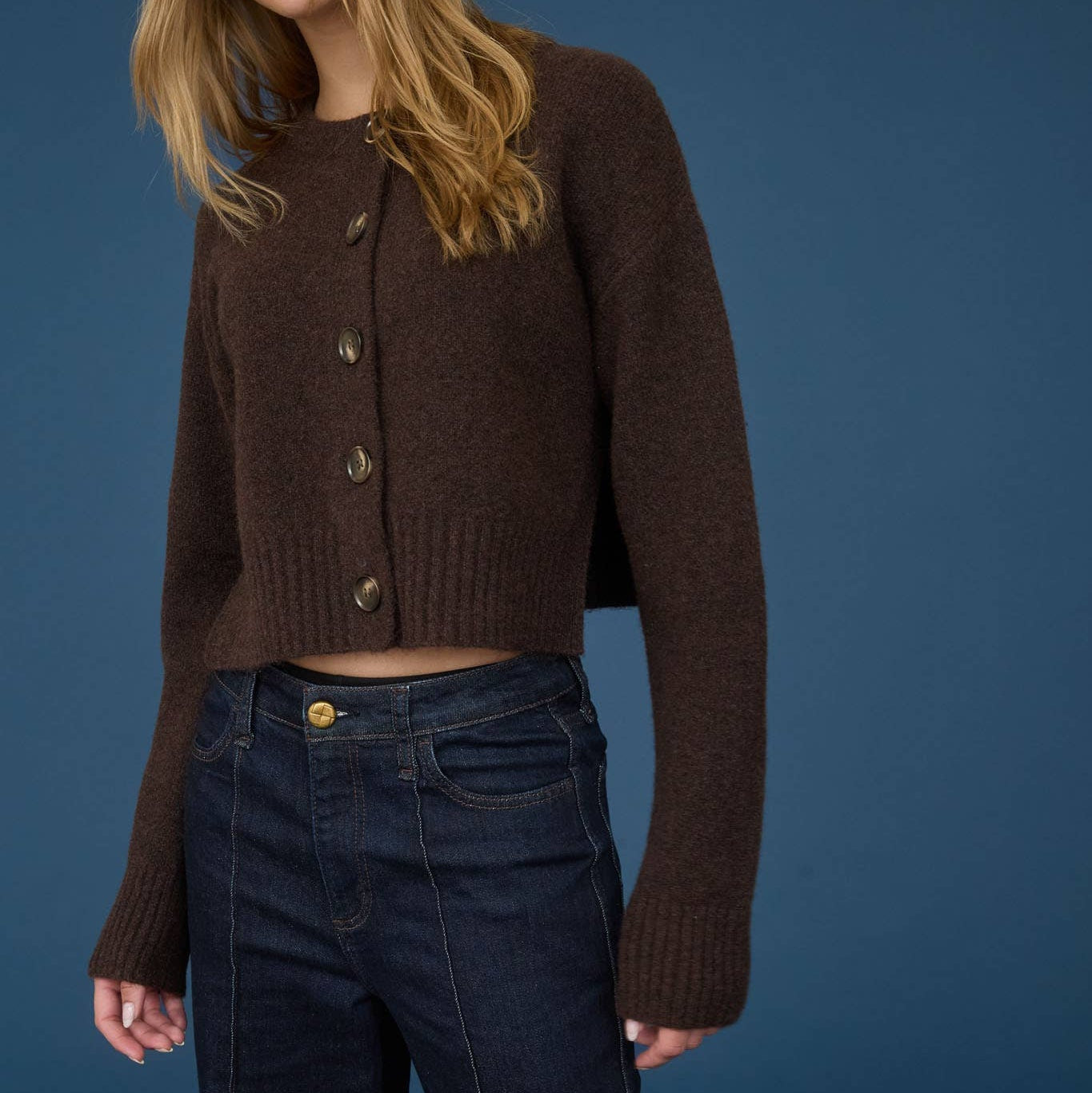 FUZZY KNIT BUTTON DOWN SIDE SPLIT KNIT CARDIGAN