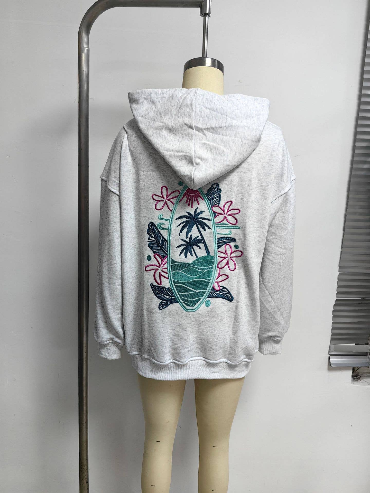 Surfboard & sunset Embroidered Fleece Oversized Hoodie - - MaeSor Boutique