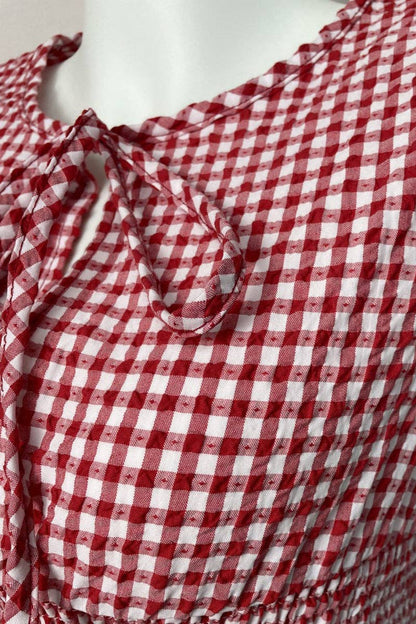 TIE-FRONT GINGHAM CASUAL DRESS