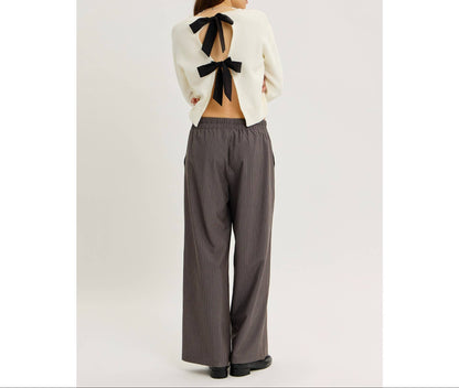 CONTRAST BOW TIE BACK SWEATER TOP WITH ROUND NECK