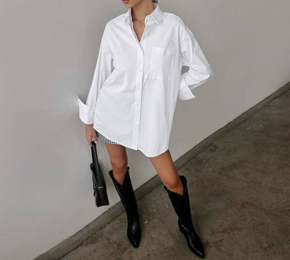 WHITE LAPEL COLLAR BOTTON DOWN FIT DAILY SHIRT