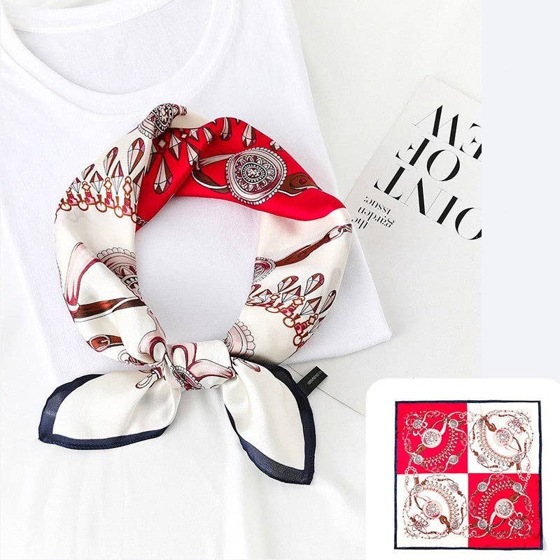 ELEGANT PRINTED SQUARE SILK IMITATION SCARF