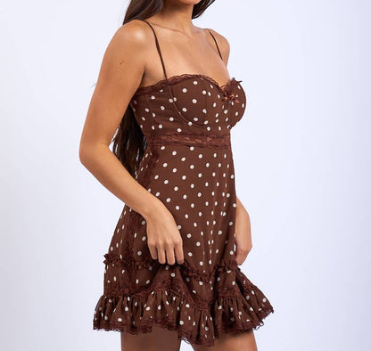POLKA DOT SWEETHEART LACE TRIM PREPPY MINI DRESS