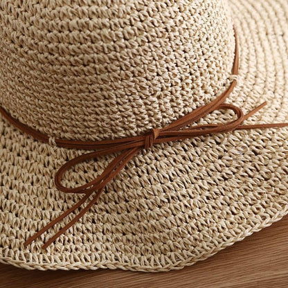 Retro Wide Brim Bow Tie Sun Hat