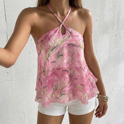 Pink Floral Halter Top