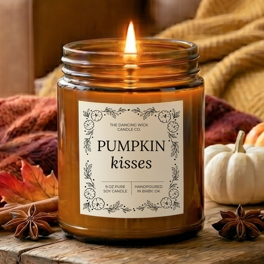 Pumpkin Kisses Fall Soy Candle | 4 & 9 oz Amber Jar - - MaeSor Boutique