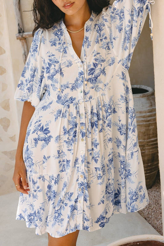 Floral Puff Sleeve Babydoll Dress - - MaeSor Boutique