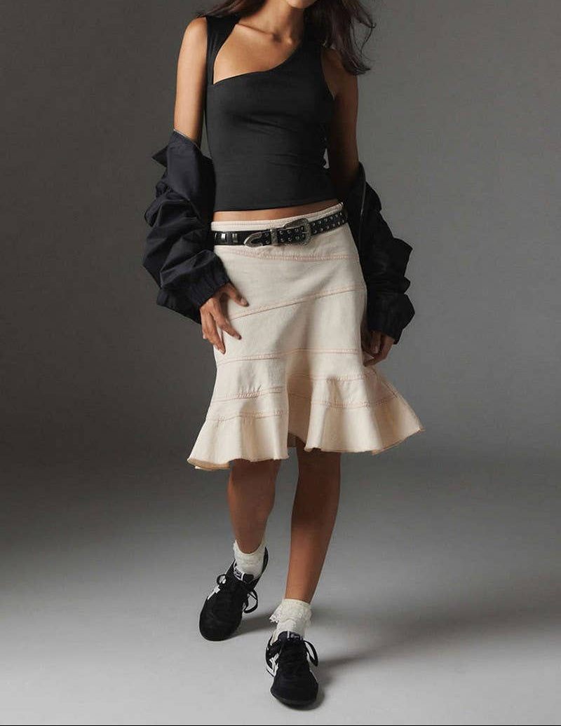 IRREGULAR DESIGN SENSE SOLID COLOR TIGHT SHORT TANK TOP