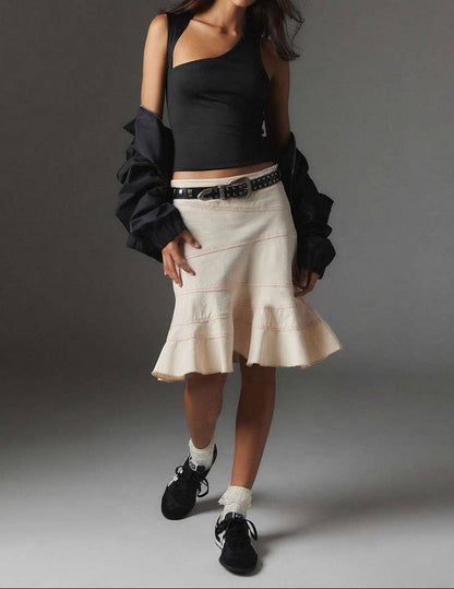 IRREGULAR DESIGN SENSE SOLID COLOR TIGHT SHORT TANK TOP