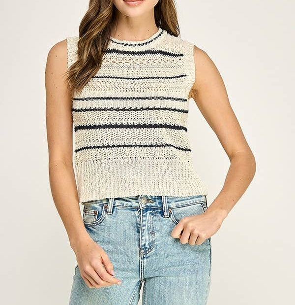 Soft Striped Cropped Knit Tank