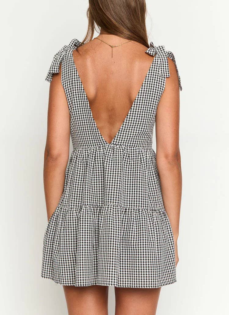 V-NECK VEST LACE-UP CASUAL A-LINE SHORT DRESS