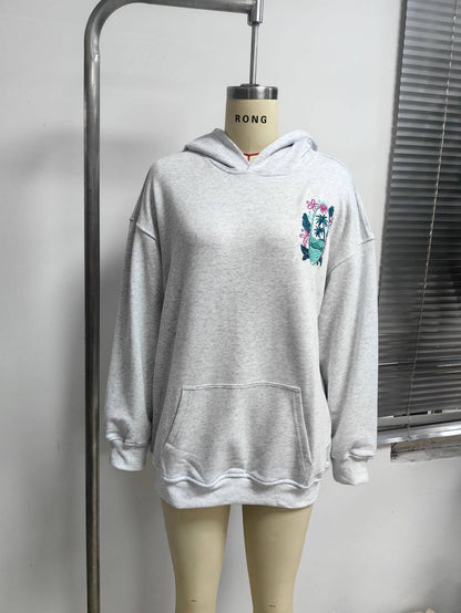 Surfboard & sunset Embroidered Fleece Oversized Hoodie - - MaeSor Boutique