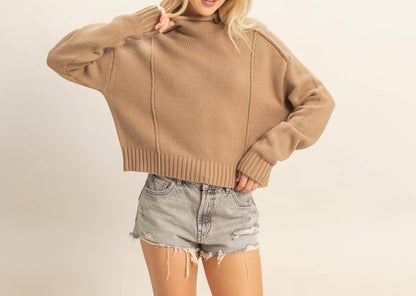 MOCK NECK RIBBED SWEATER