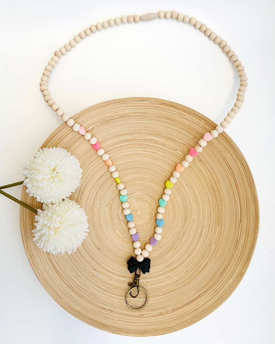Bow Beaded Lanyard with Hearts