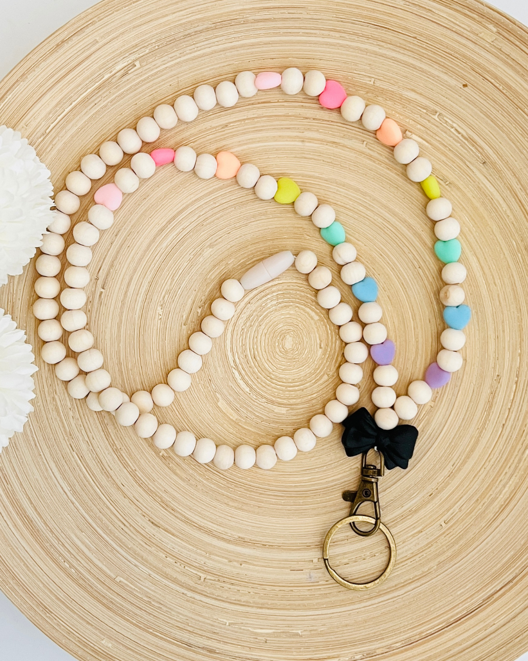 Bow Beaded Lanyard with Hearts