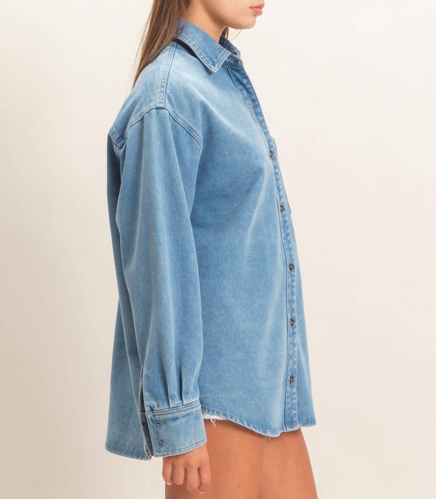 Women's Classic Denim Button-Up Collar Shirt - - MaeSor Boutique