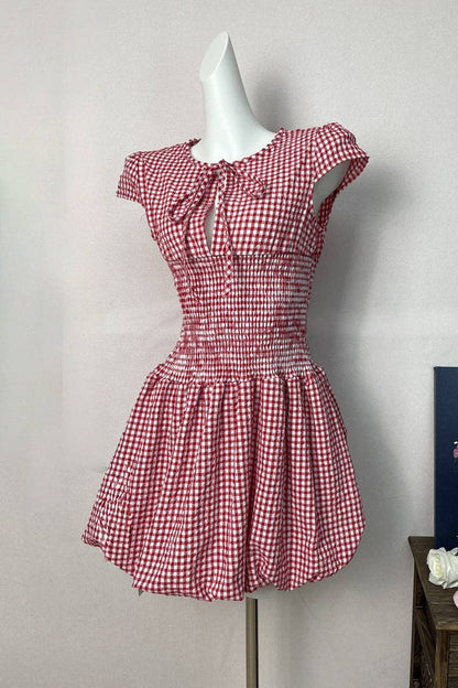 TIE-FRONT GINGHAM CASUAL DRESS