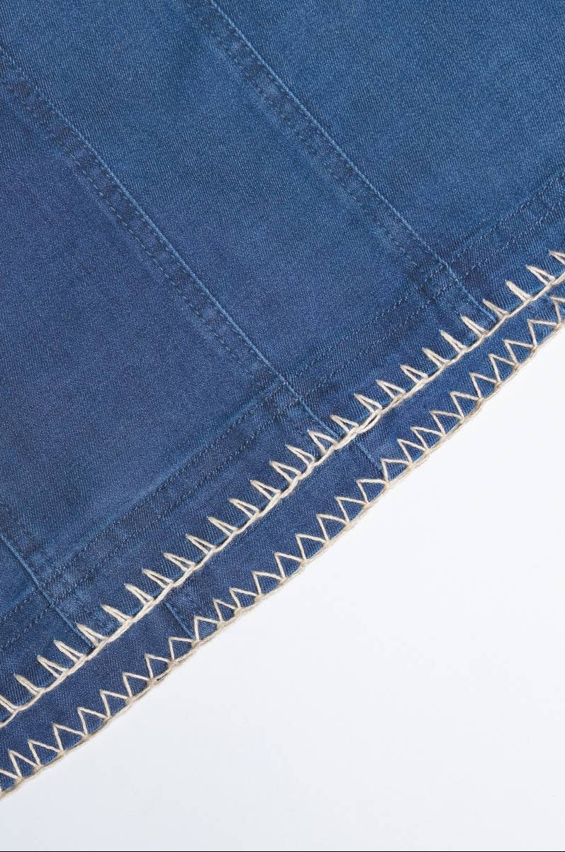 STRAPLESS MINI DENIM DRESS WITH WHIPSTITCHING