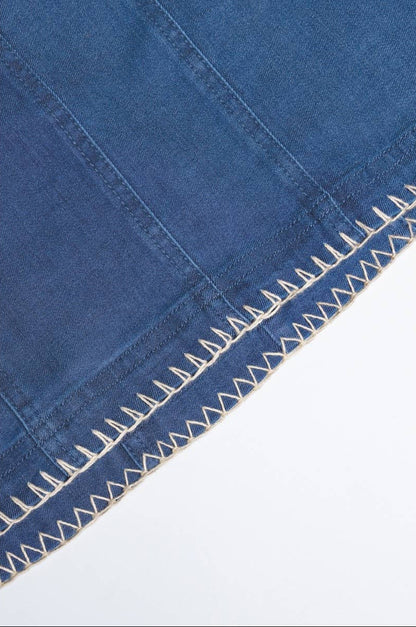 STRAPLESS MINI DENIM DRESS WITH WHIPSTITCHING