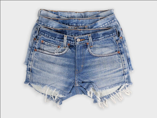 Low-Rise Upcycled Denim Shorts - - MaeSor Boutique
