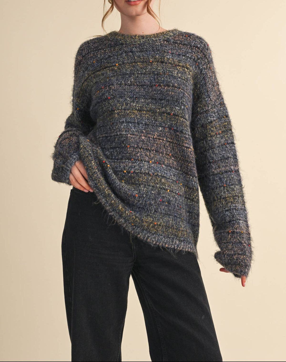 Speckled Knit Striped Sweater Pullover - - MaeSor Boutique