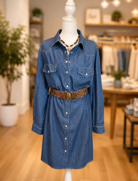 Western Pearl Snap Denim Dress