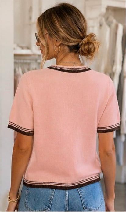 Cocoa Trim Blush Knit Sweater