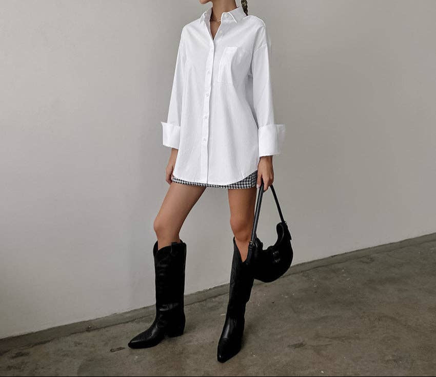 WHITE LAPEL COLLAR BOTTON DOWN FIT DAILY SHIRT