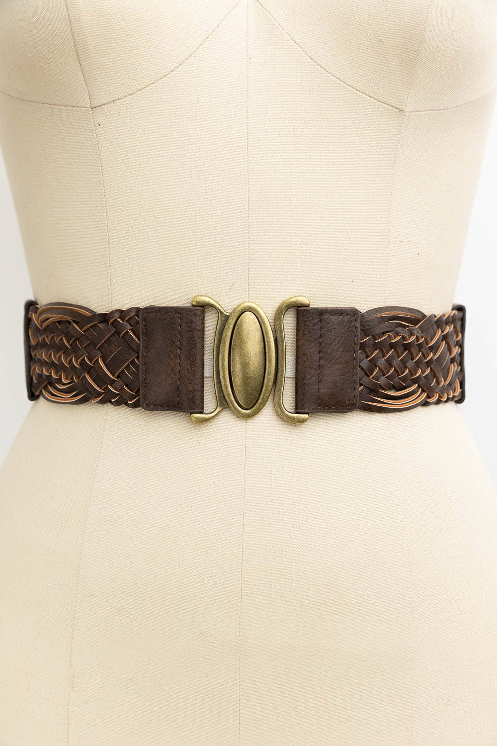 Oval Buckle Braided Elastic Belt - Brown - MaeSor Boutique