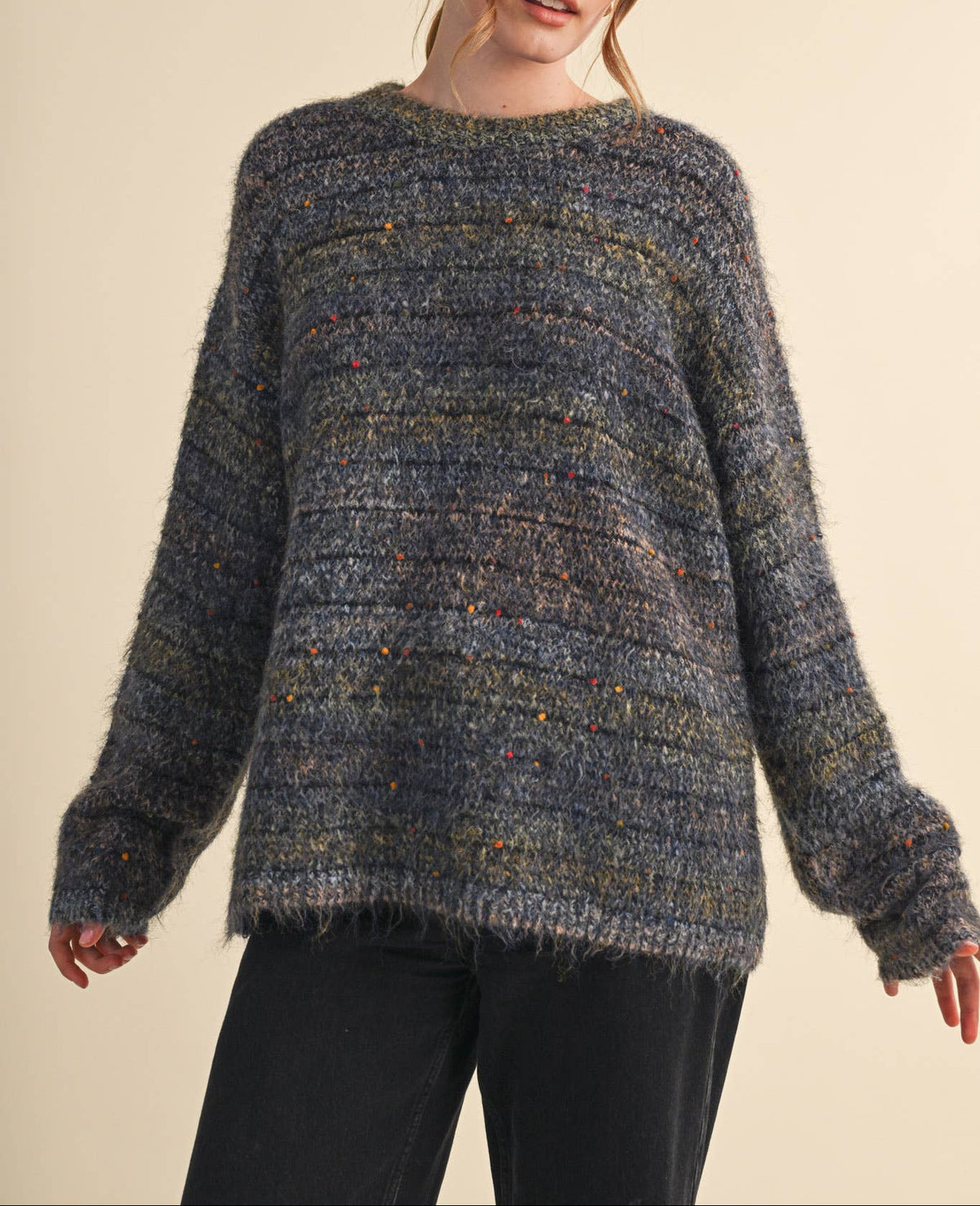 Speckled Knit Striped Sweater Pullover - - MaeSor Boutique