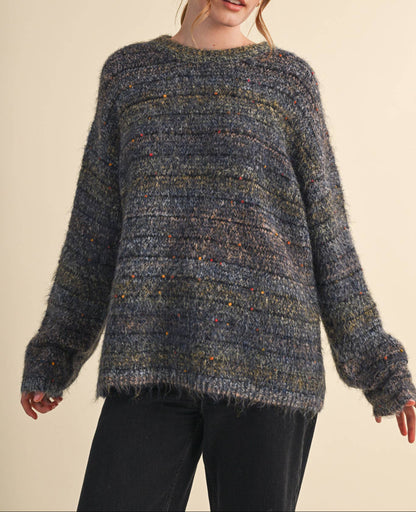 Speckled Knit Striped Sweater Pullover - - MaeSor Boutique
